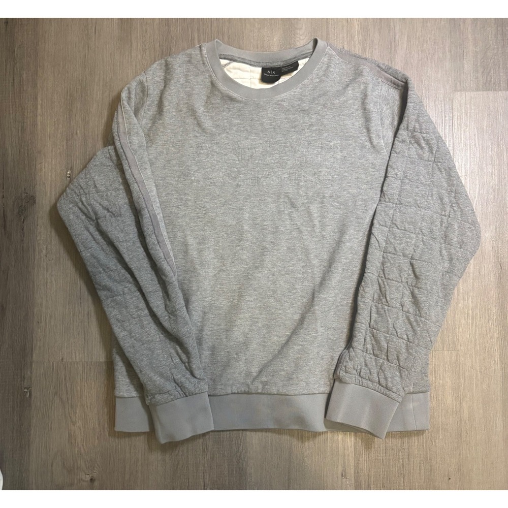Armani Exchange Sweatshirt Mens XL Grey Quilted Sleeve Crewneck 6ZZM83 ZJ1GZ